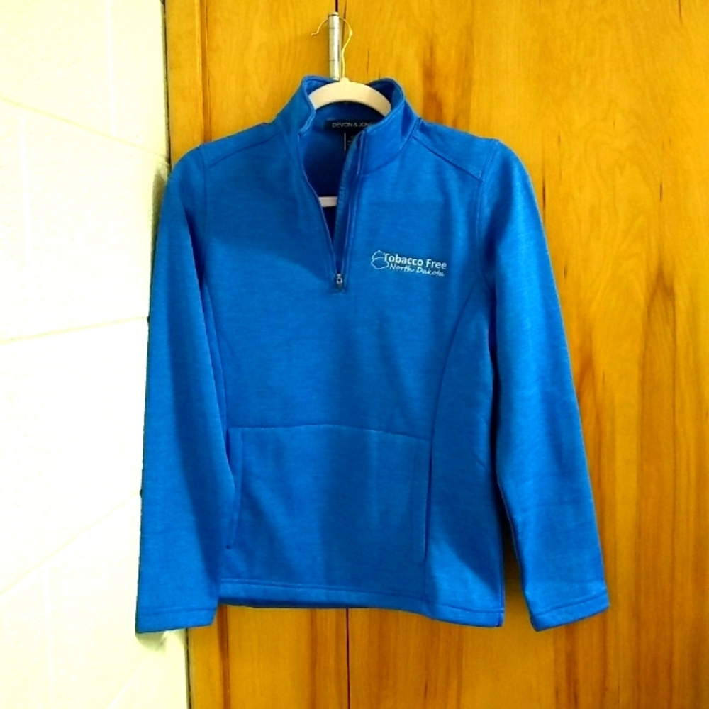 Women's Blue Fleece Pullover Size SP by Devon & Jones Long Sleeve 100% polyester